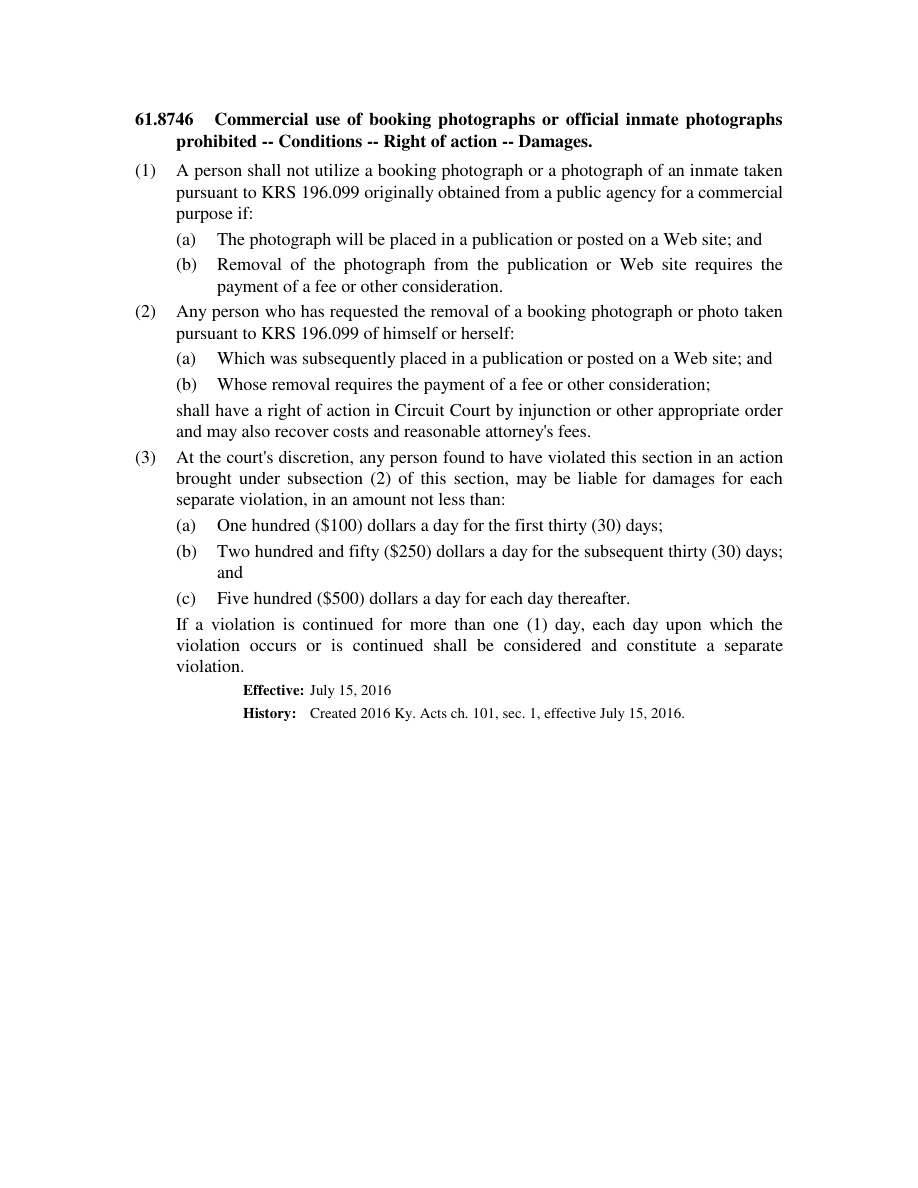 Kentucky law governing Lyon County booking photographs